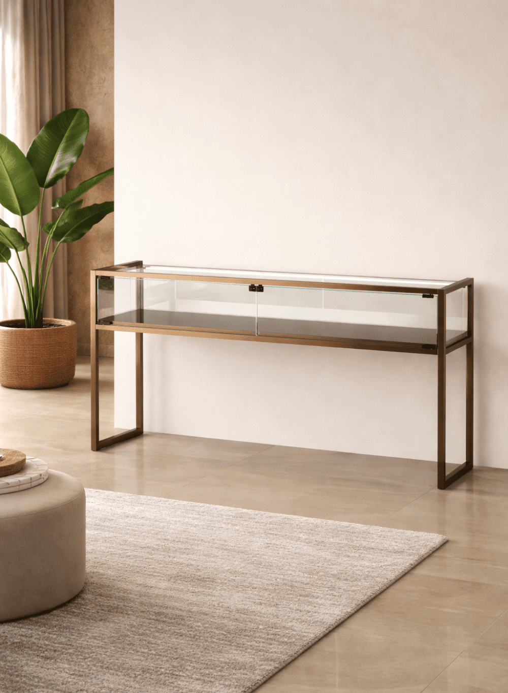 vitrine en verre TM-150TVA avec éclairage LED dans un salon moderne