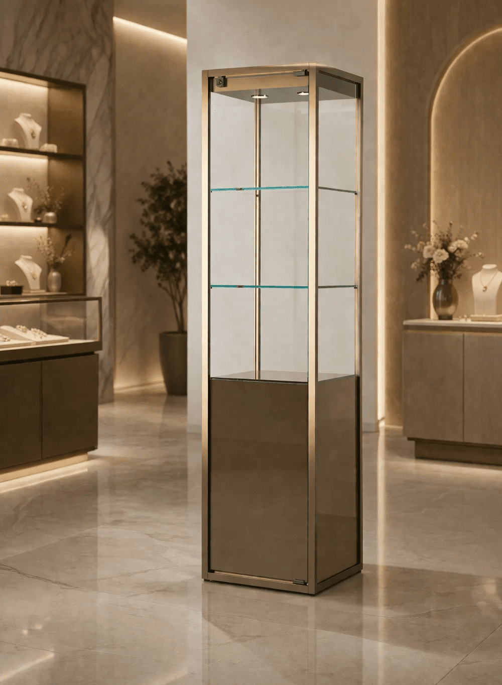 vitrine colonne TM-45VMVA vide dans une boutique moderne