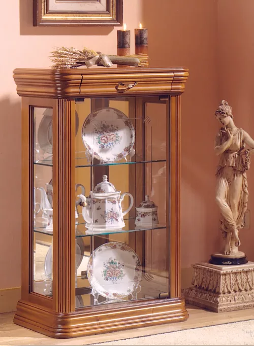 Vitrine anglaise ancienne en bois et verre d'origine, avec étagères